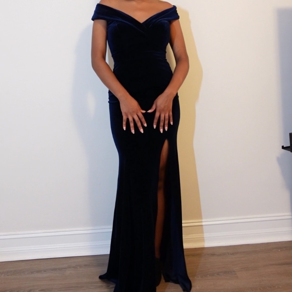 Aqua Strapless Midnight Blue Gown